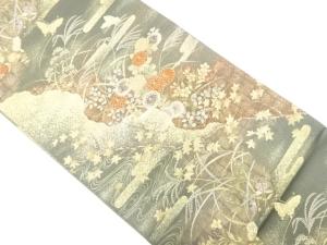 ヱ霞に蝶・花模様織り出し　袋帯